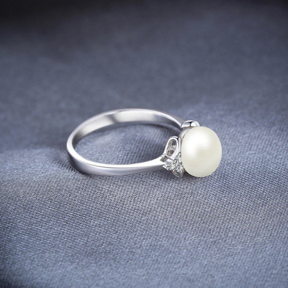 AVERLLA™ 8mm White Shell Pearl Silver Engagement Ring