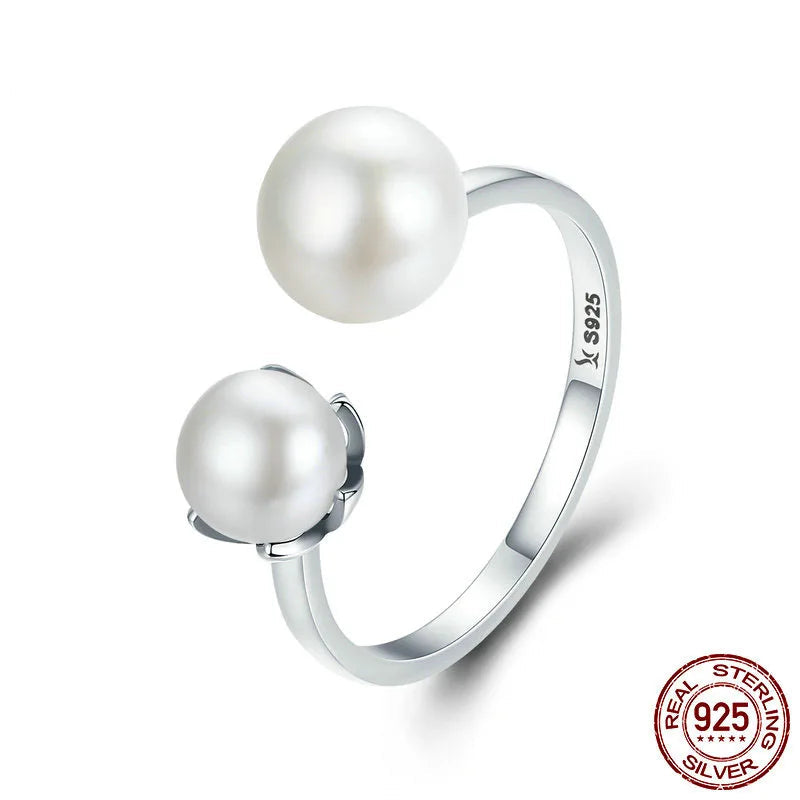 AVERLLA™ 925 Sterling Silver Double Shell Pearl Adjustable Ring