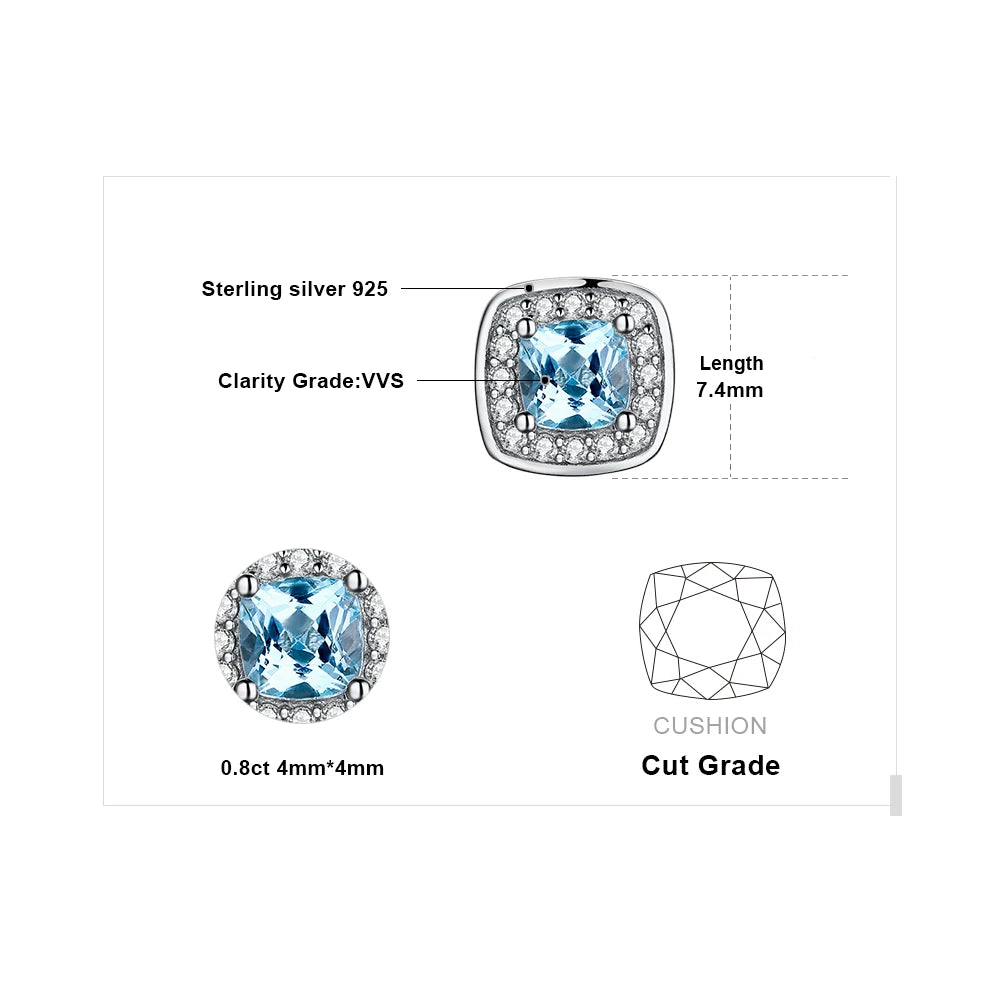 AVERLLA™ Cushion Sky Blue Topaz Halo Stud Earrings