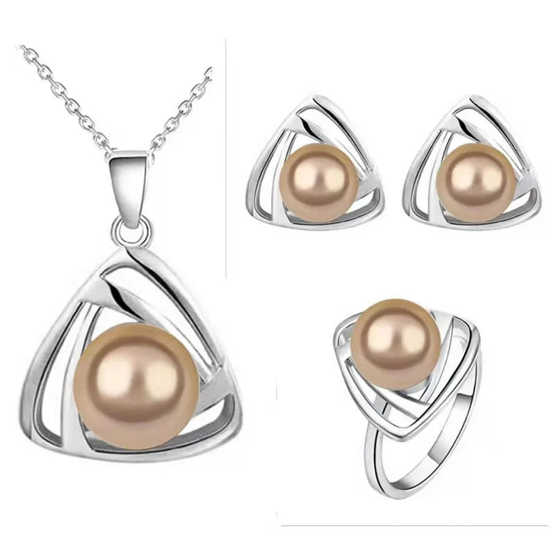 AVERLLA™  Fashion Casual Triangular Pearl Necklace, Stud & Ring Set