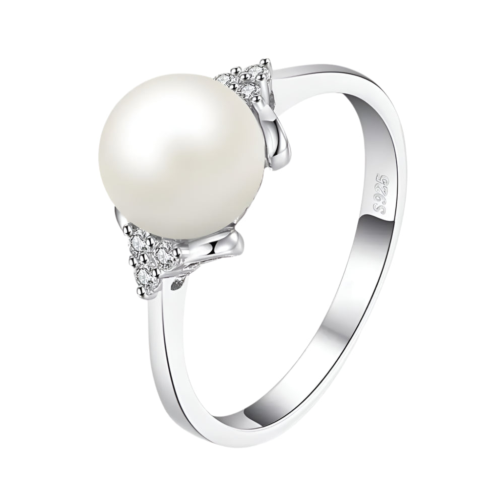 AVERLLA™ 8mm White Shell Pearl Silver Engagement Ring