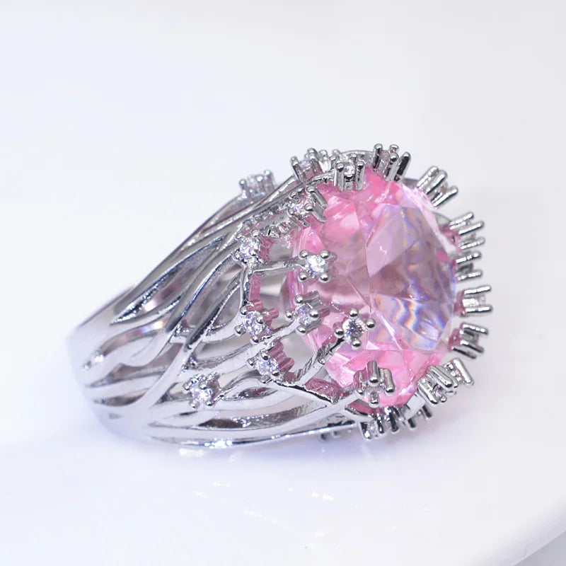 AVERLLA™ Radiant Charm 925 Sterling Silver Pink Crystal Zircon Ring