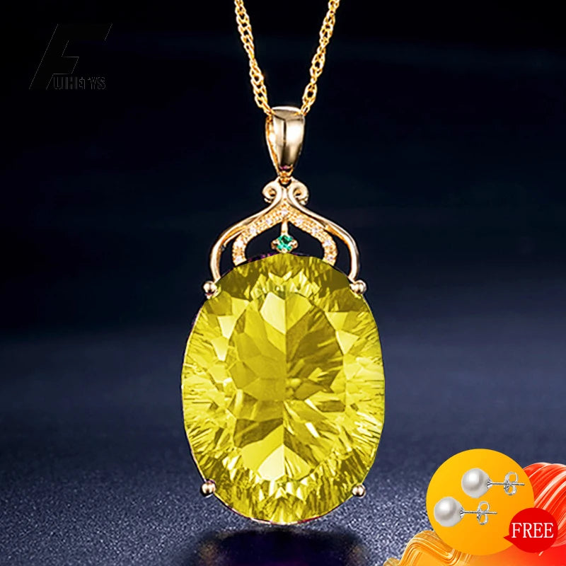 AVERLLA™ 925 Silver Oval Citrine Zircon Necklace for Women