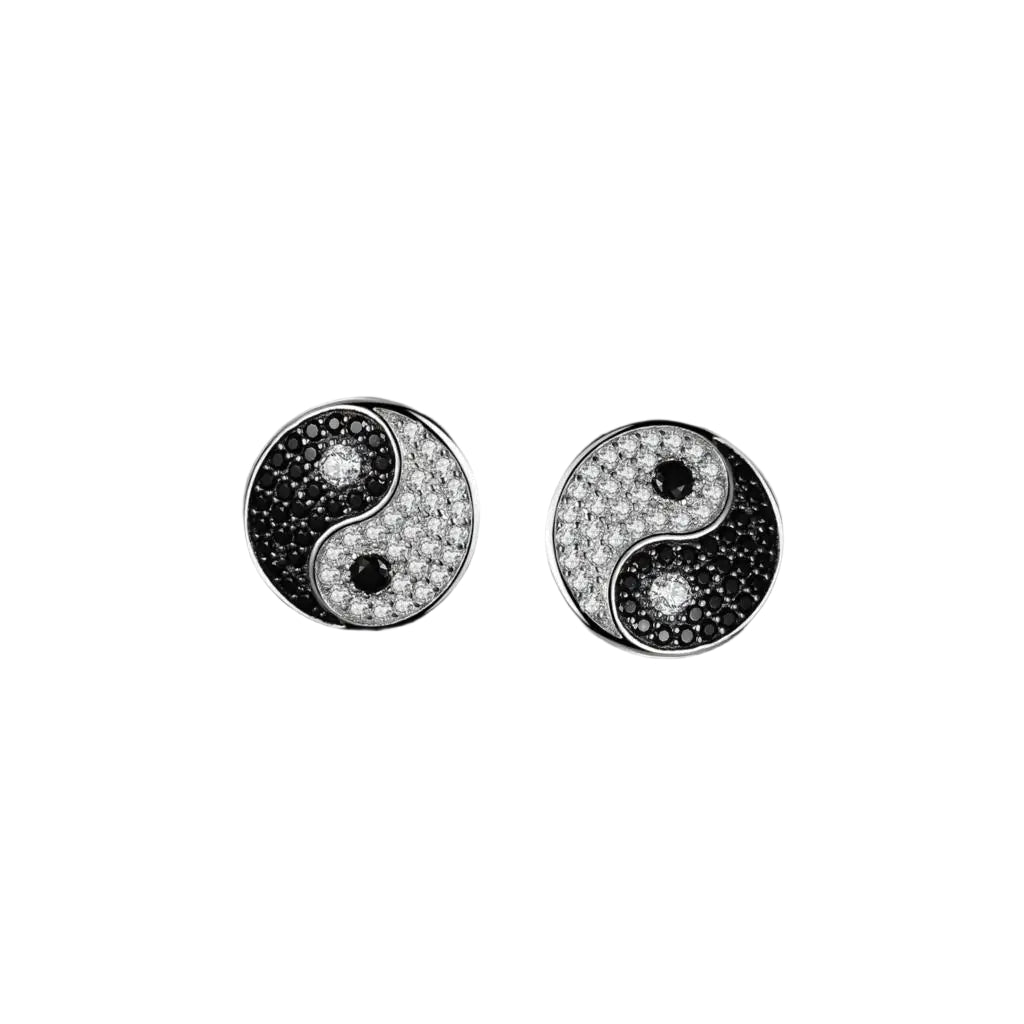 AVERLLA™ Tai Chi Yin Yang Genuine Black Spinel 925 Sterling Silver Round Stud Earrings for Women