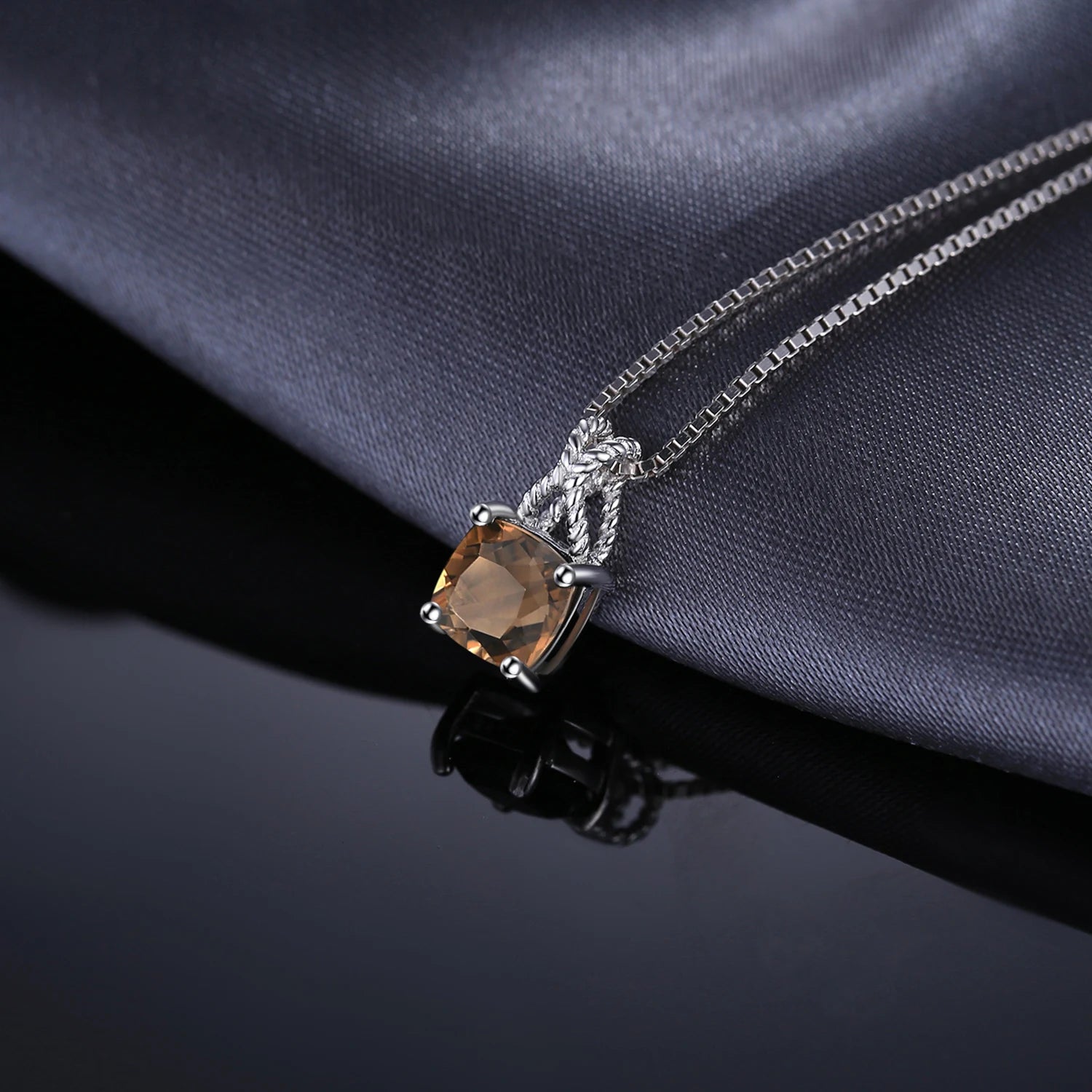 AVERLLA™ Square Natural Smoky Quartz 925 Sterling Silver Pendant Necklace for Women