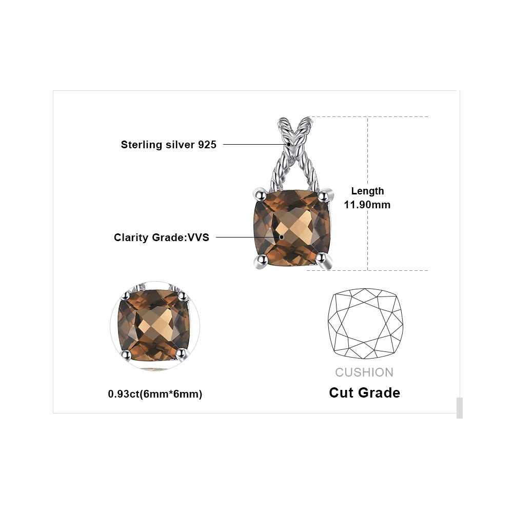 AVERLLA™ Square Natural Smoky Quartz 925 Sterling Silver Pendant Necklace for Women