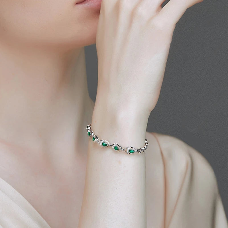 AVERLLA™ Radiant Elegance Emerald Drop 925 Silver Bracelet