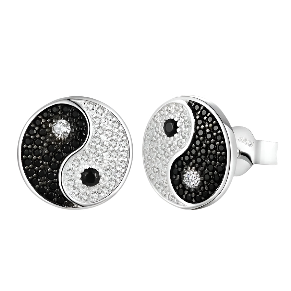 AVERLLA™ Tai Chi Yin Yang Genuine Black Spinel 925 Sterling Silver Round Stud Earrings for Women