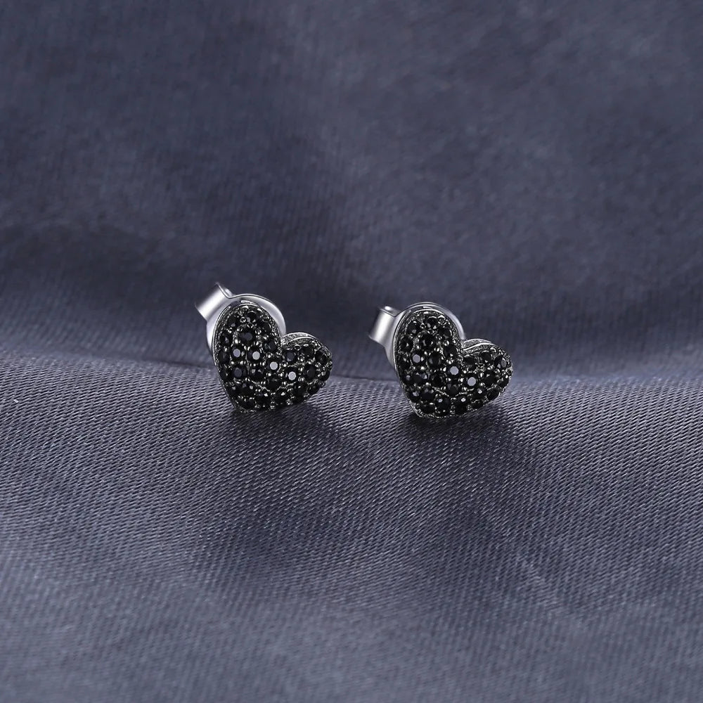 AVERLLA™ Love Heart Genuine Black Spinel Stud Earrings