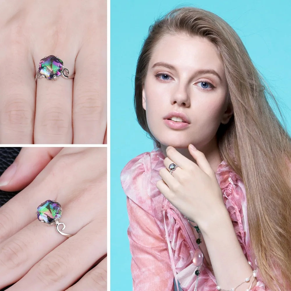 AVERLLA™ Mystic Quartz Floral Silver Ring