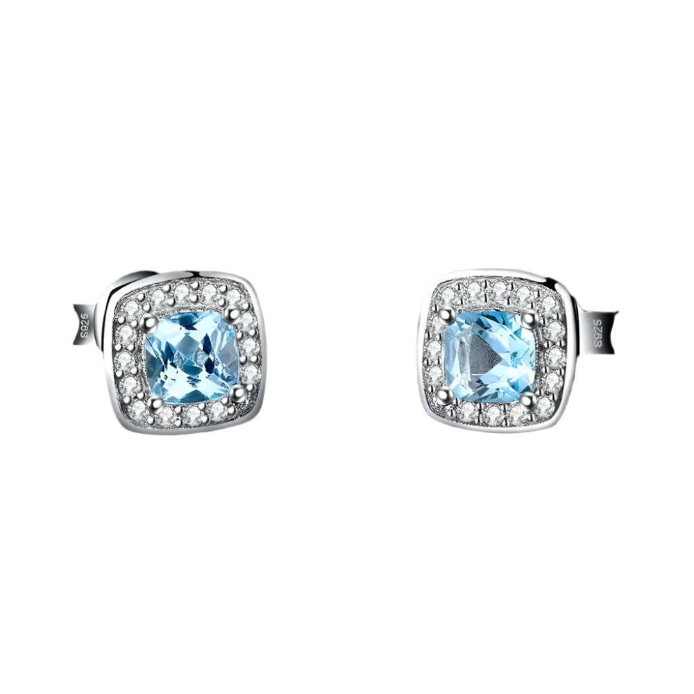 AVERLLA™ Cushion Sky Blue Topaz Halo Stud Earrings