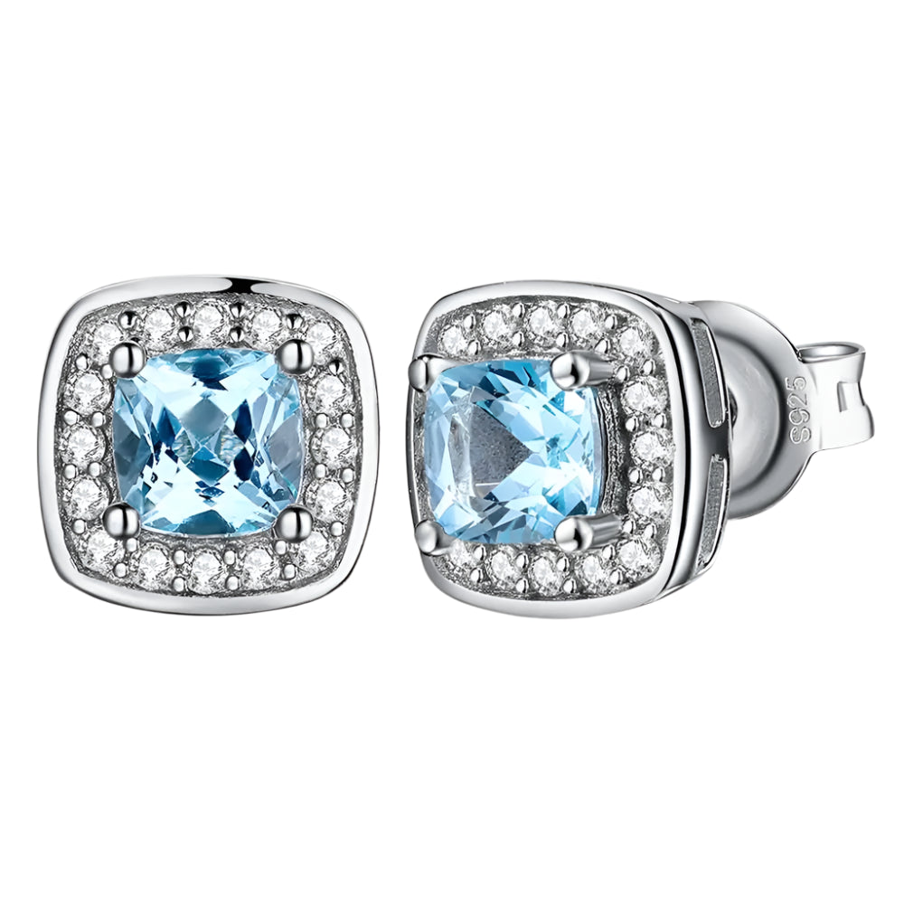 AVERLLA™ Cushion Sky Blue Topaz Halo Stud Earrings