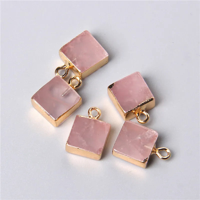 AVERLLA™  Natural Triangle Square Cube Pink Rose Quartzs