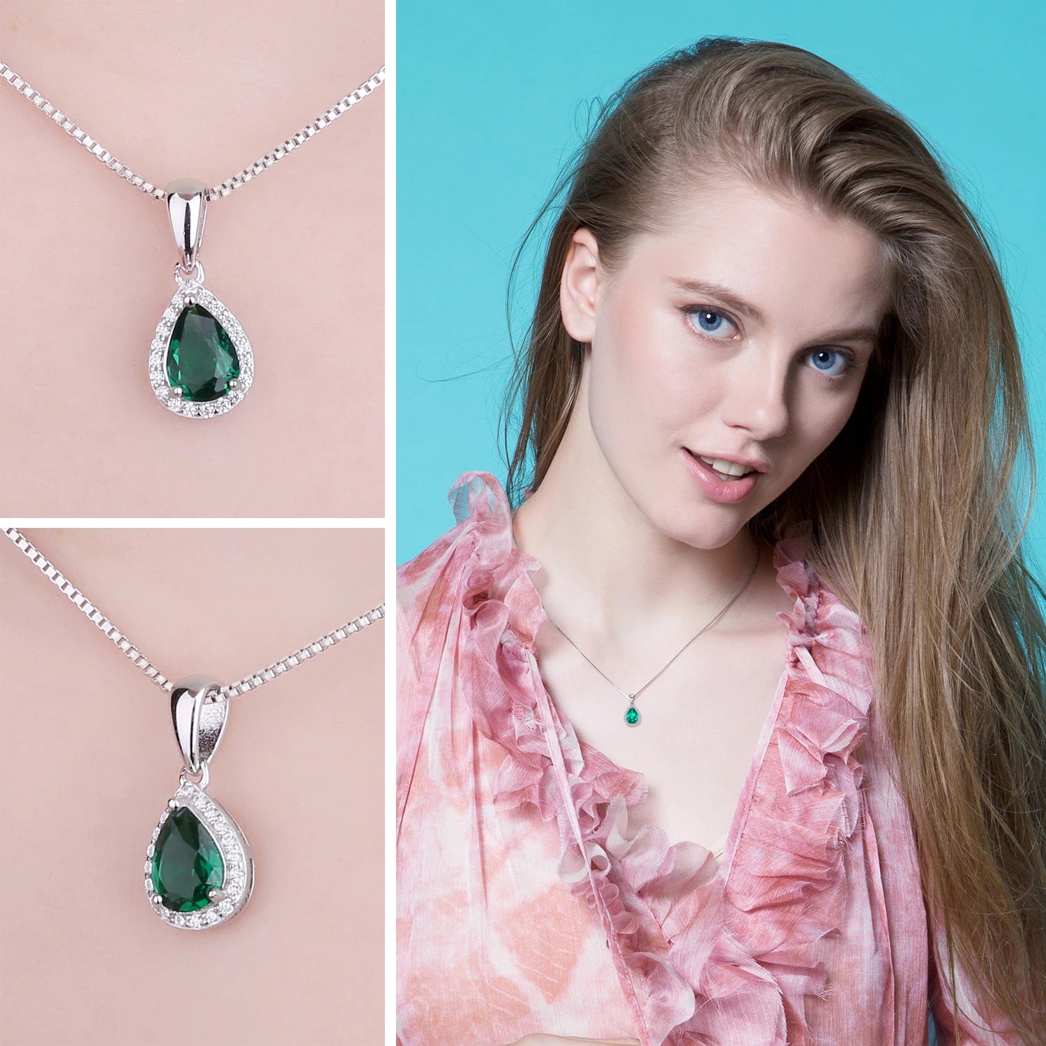 AVERLLA™ Elegant Pear Simulated Nano Emerald Pendant Necklace