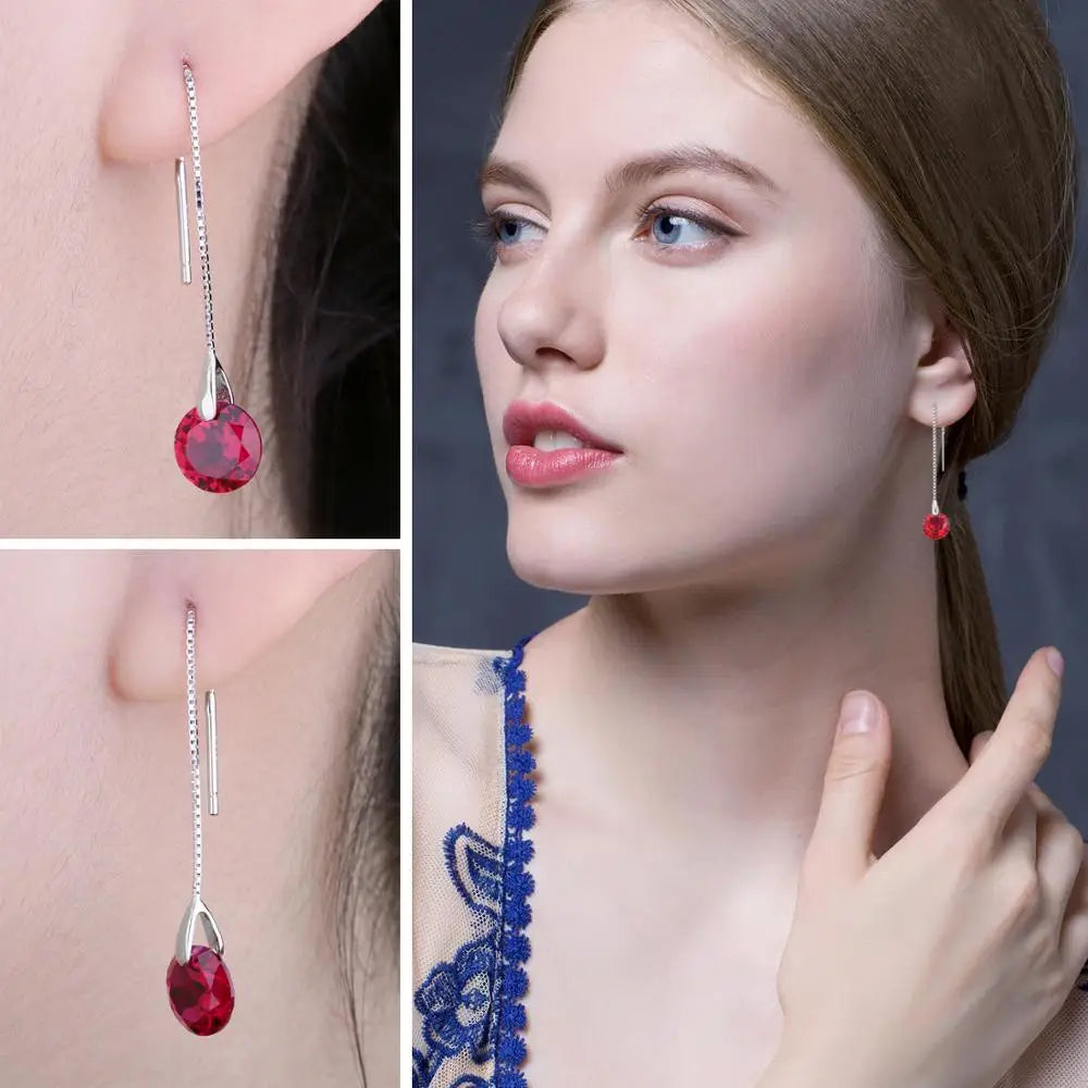 AVERLLA™ 5.5ct Created Ruby Silver Drop Earrings