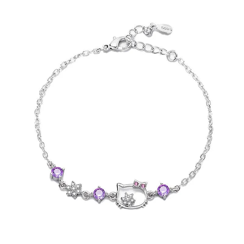 AVERLLA™ Cat Shape Amethyst & Zircon Sterling Silver Bracelet