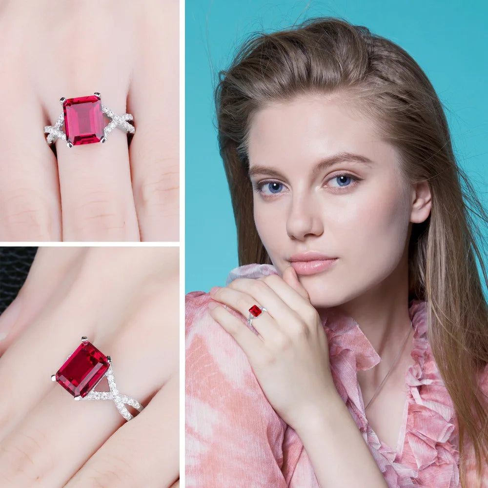 AVERLLA™ 4.1ct Created Red Ruby Silver Engagement Ring