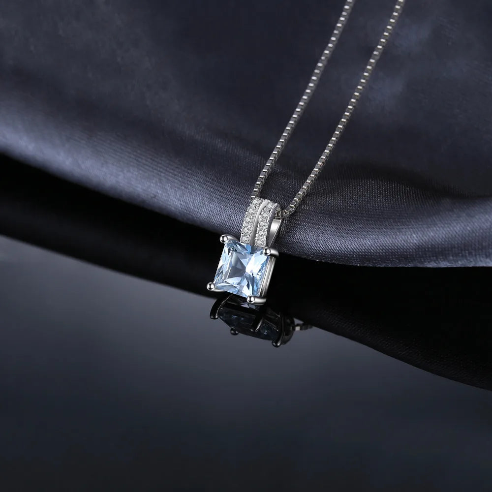 AVERLLA™ 1.2ct Princess Cut Sky Blue Topaz Silver Pendant Necklace