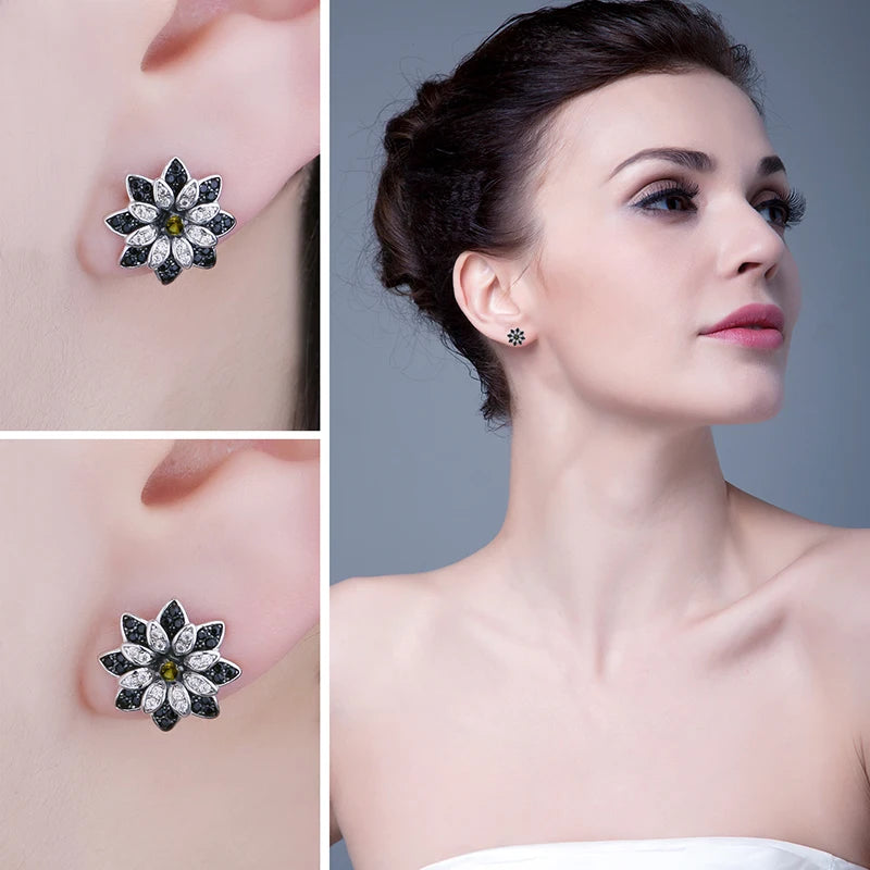 AVERLLA™ Flower Smoky Quartz & Black Spinel Stud Earrings