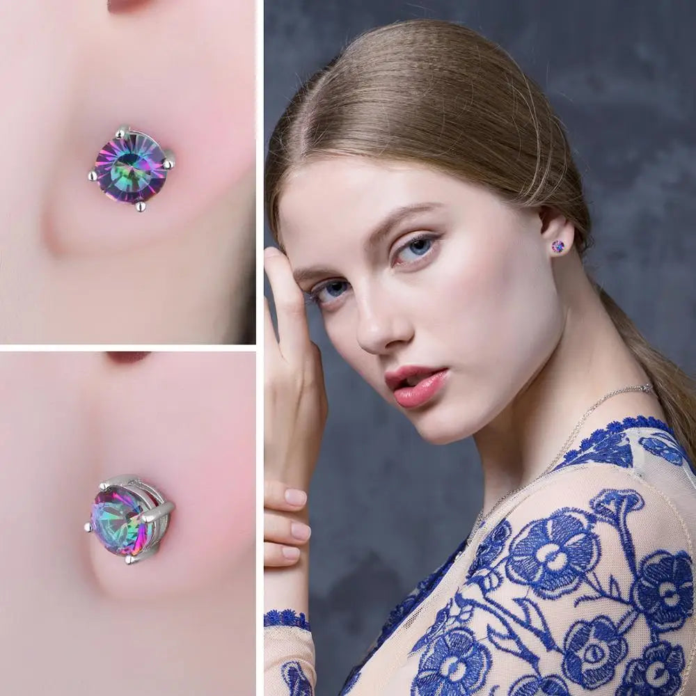 AVERLLA™ Radiant Rainbow Mystic Quartz Stud Earrings – 925 Sterling Silver Gemstone Jewelry