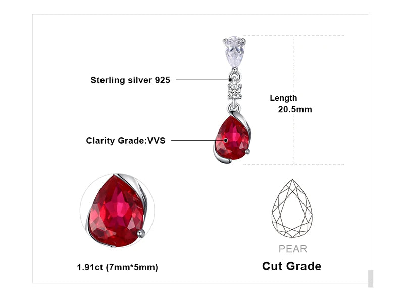 AVERLLA™ 1.9ct Pear-Shaped Created Red Ruby Silver Drop Earrings