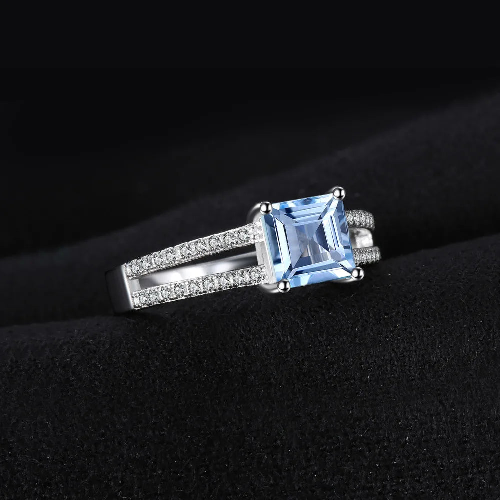 AVERLLA™ 1.2ct Princess Cut Sky Blue Topaz Silver Engagement Ring