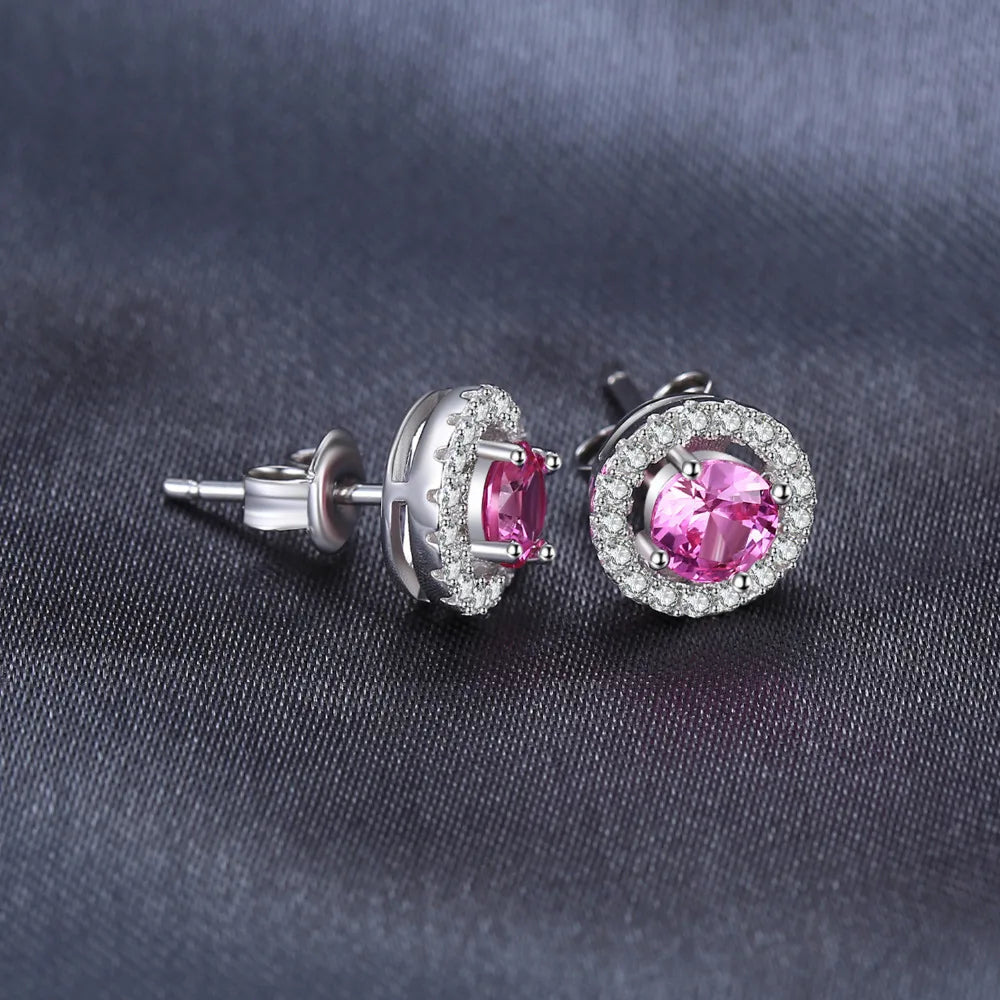 AVERLLA™ Radiant Created Pink Sapphire Stud Earrings – 1.3ct 925 Sterling Silver Gemstone Jewelry