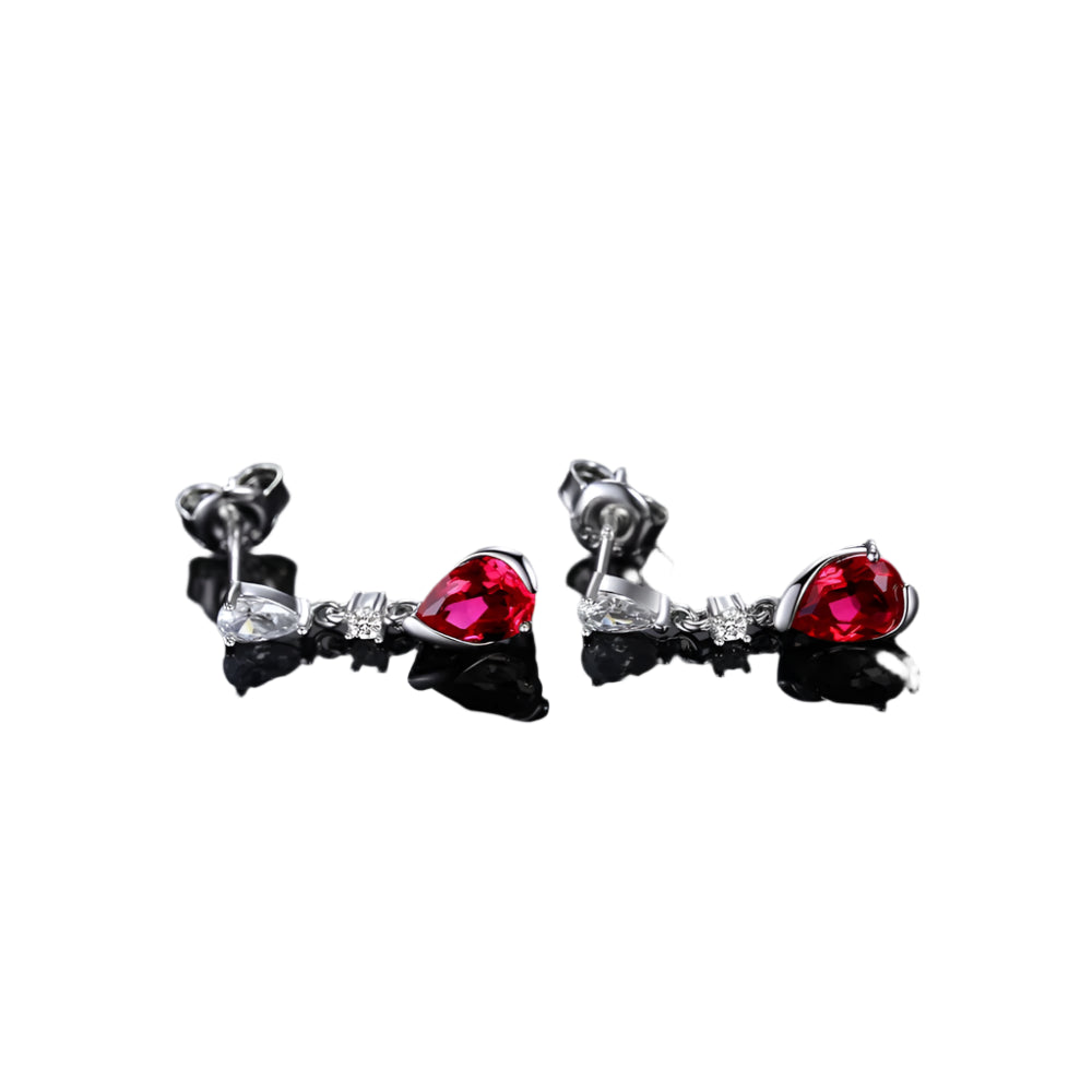 AVERLLA™ 1.9ct Pear-Shaped Created Red Ruby Silver Drop Earrings