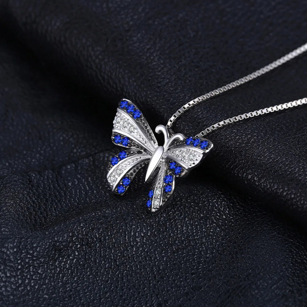 AVERLLA™ Butterfly Created Blue Spinel Silver Pendant Necklace