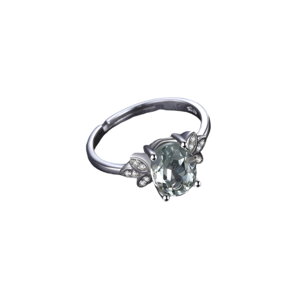 AVERLLA™ 1.8ct Natural Green Amethyst & White Topaz Silver Adjustable Ring