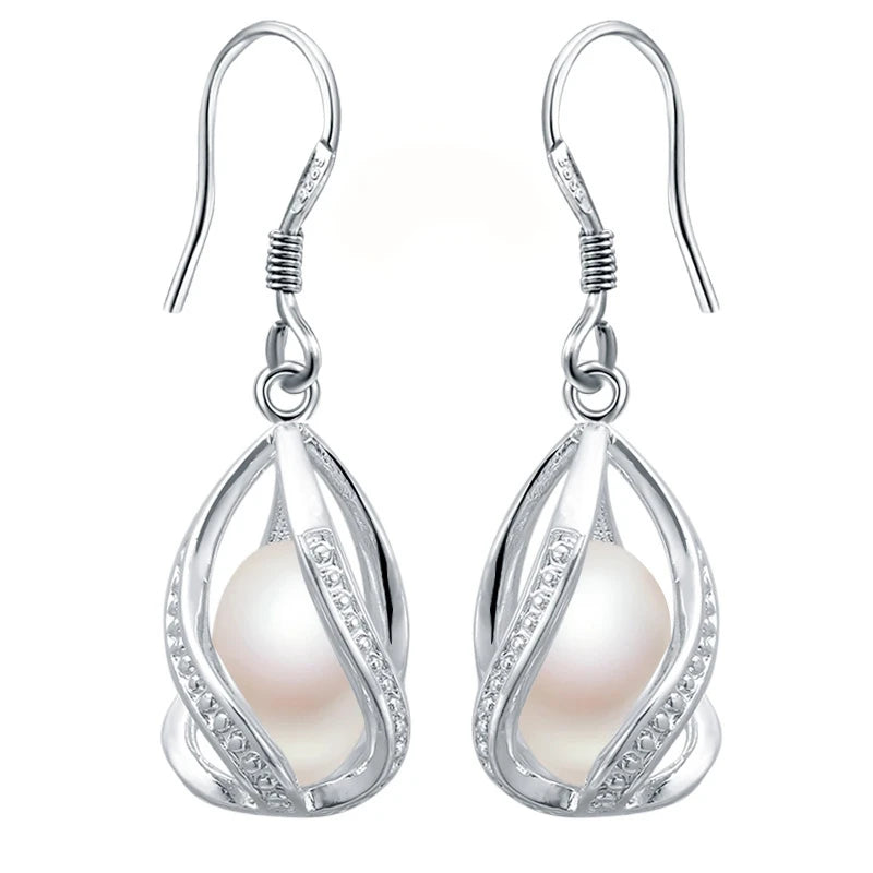 AVERLLA™ Elegant Freshwater Pearl Drop Earrings with 925 Sterling Silver Cage Design