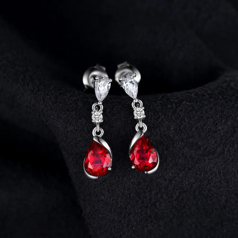 AVERLLA™ 1.9ct Pear-Shaped Created Red Ruby Silver Drop Earrings