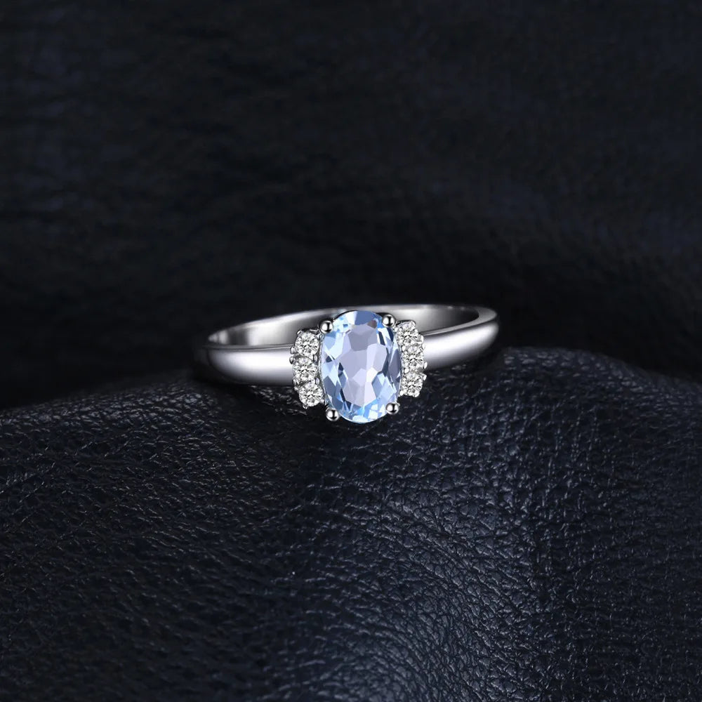 AVERLLA™ Elegant Oval Natural Sky Blue Topaz Engagement Ring