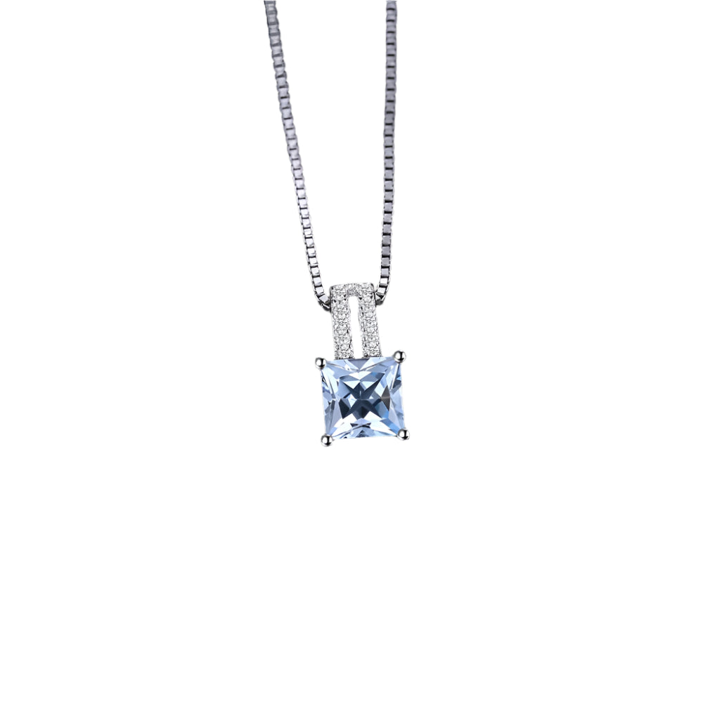 AVERLLA™ 1.2ct Princess Cut Sky Blue Topaz Silver Pendant Necklace