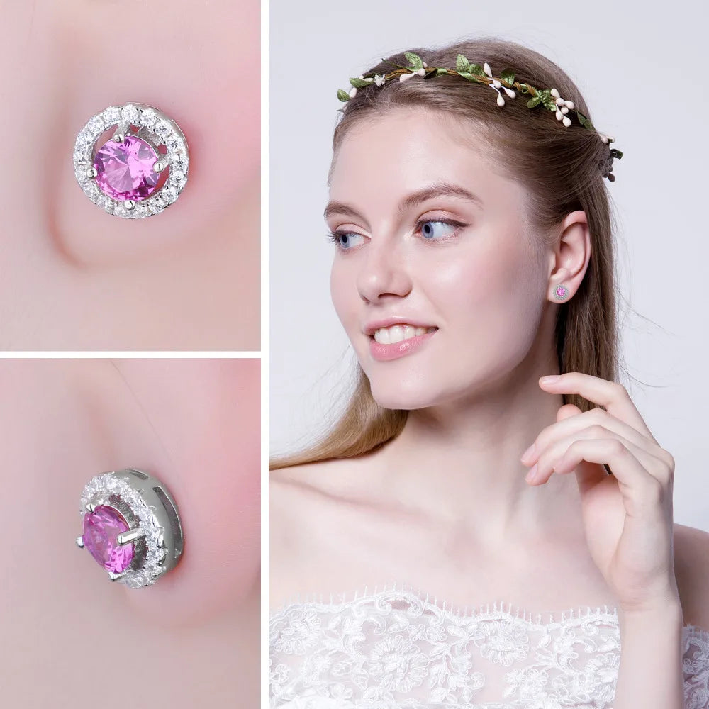 AVERLLA™ Radiant Created Pink Sapphire Stud Earrings – 1.3ct 925 Sterling Silver Gemstone Jewelry