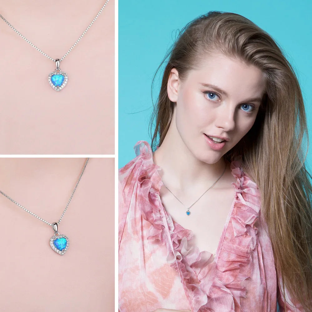 AVERLLA™ Love Heart Created Blue Opal Pendant Necklace