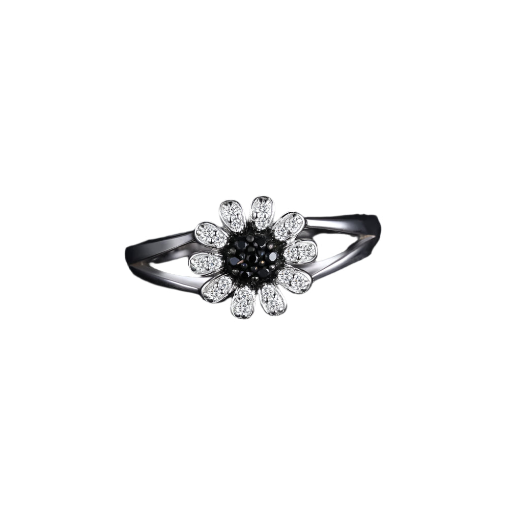 AVERLLA™ Black Spinel Flower Silver Ring