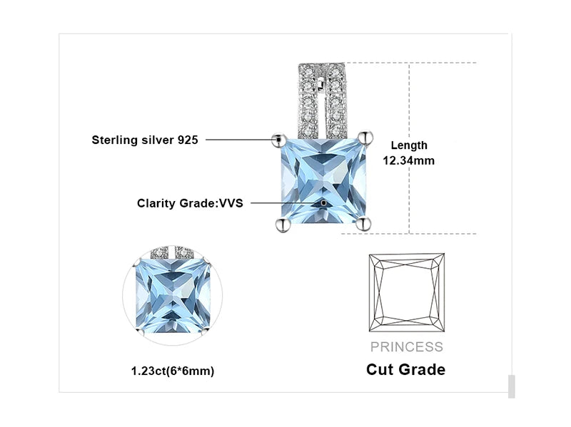 AVERLLA™ 1.2ct Princess Cut Sky Blue Topaz Silver Pendant Necklace