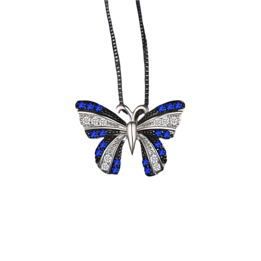 AVERLLA™ Butterfly Created Blue Spinel Silver Pendant Necklace