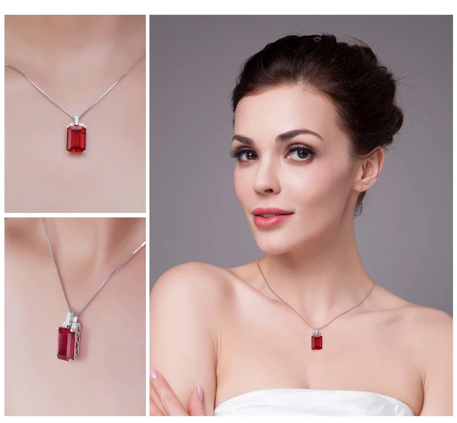 AVERLLA™ 9ct Created Red Ruby Silver Pendant Necklace