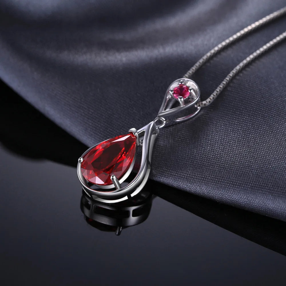 AVERLLA™ Radiant Drop Red Ruby 3.8ct 925 Sterling Silver Pendant Necklace for Women