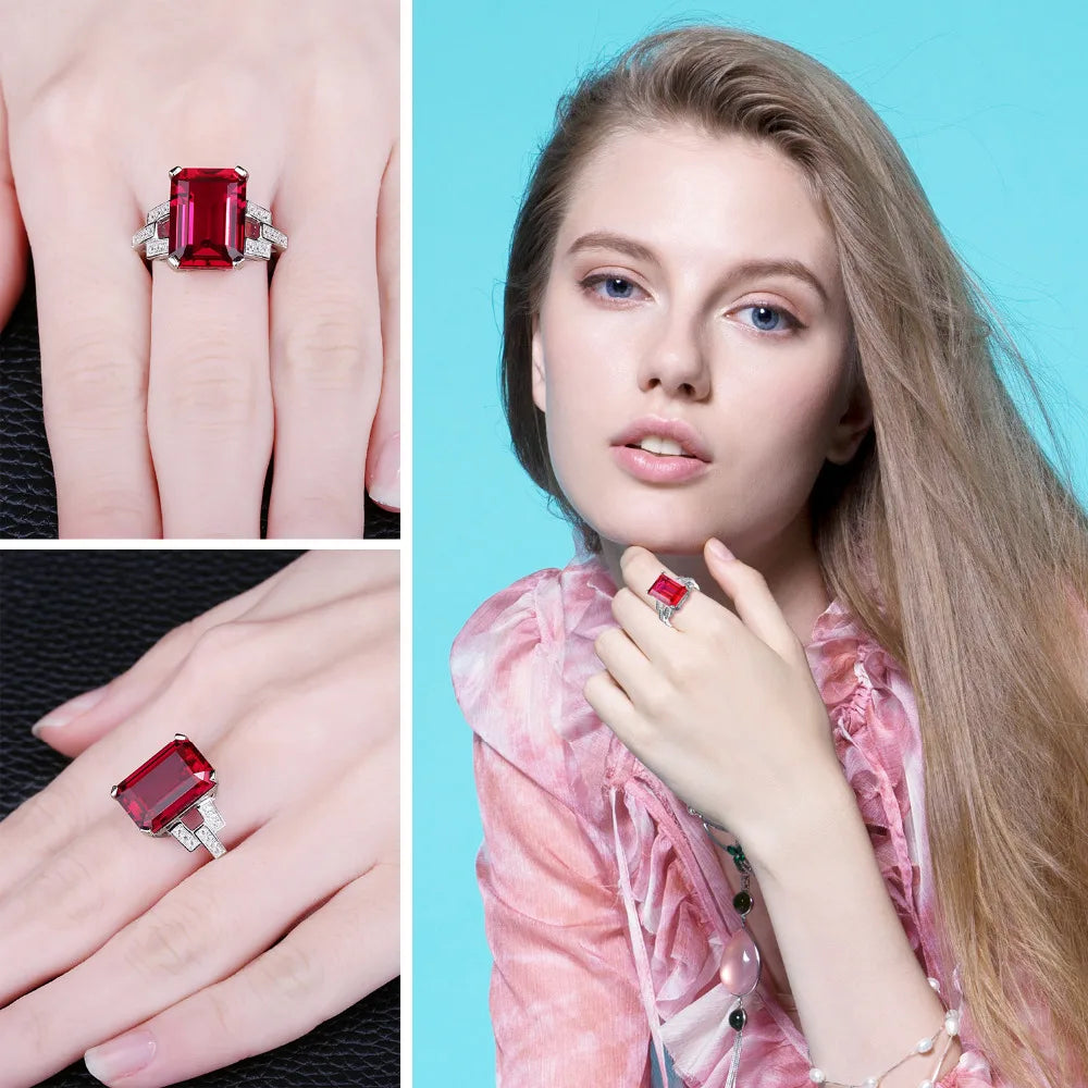 AVERLLA™ 9.1ct Red Created Ruby Silver Solitaire Ring