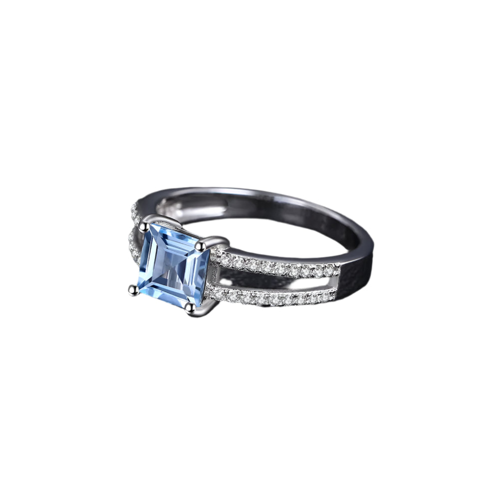 AVERLLA™ 1.2ct Princess Cut Sky Blue Topaz Silver Engagement Ring