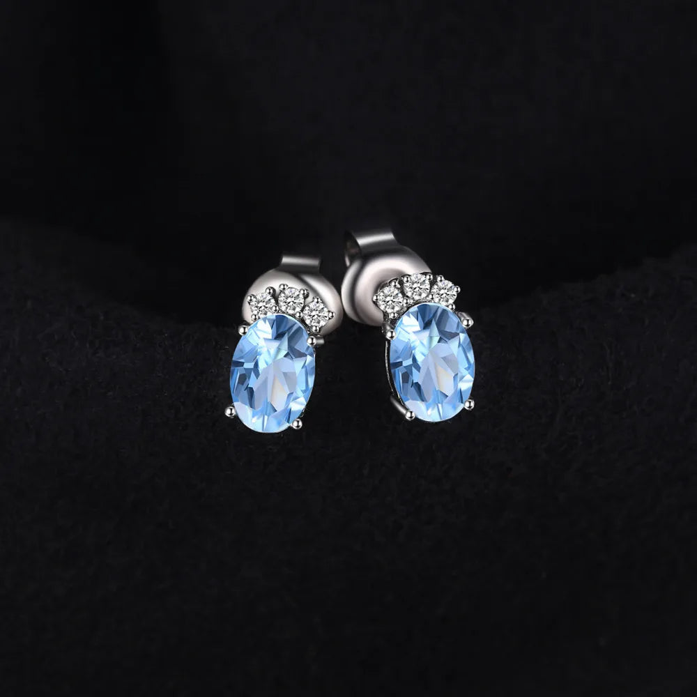 AVERLLA™ Crown Sky Blue Topaz Oval Stud Earrings