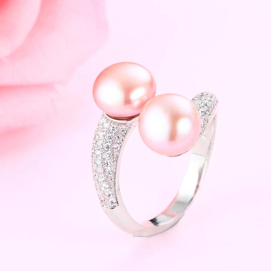 AVERLLA™ Double Pearl & Zircon Ring