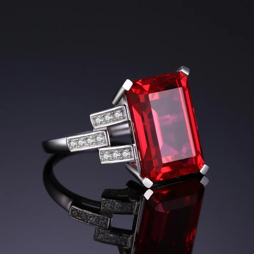 AVERLLA™ 9.1ct Red Created Ruby Silver Solitaire Ring