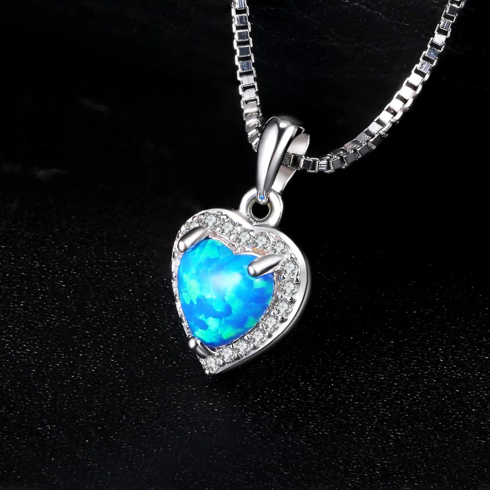 AVERLLA™ Love Heart Created Blue Opal Pendant Necklace