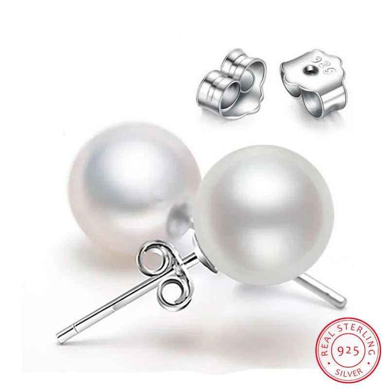 AVERLLA™ 925 Sterling Silver Freshwater Cultured Pearl Button Ball Stud Earrings