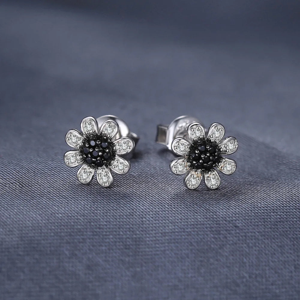 AVERLLA™ Elegant Black Spinel Flower Stud Earrings