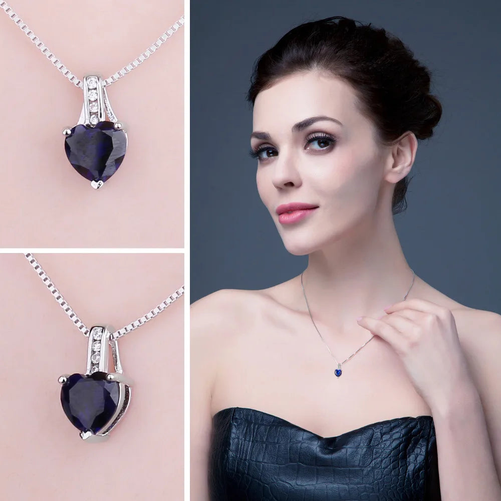 AVERLLA™ Love Heart 1.7ct Created Blue Sapphire Pendant Necklace